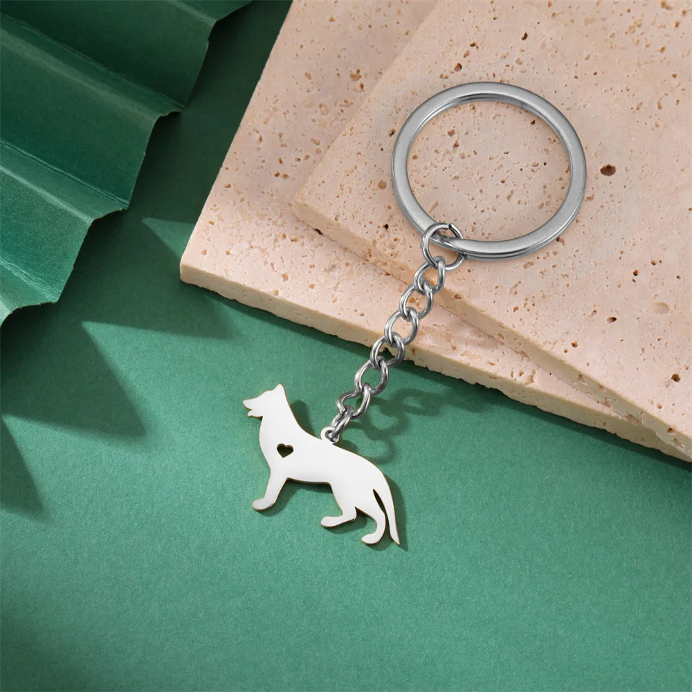 Cute Dog Samoye Keychain for Women Men Stainless Steel Dachshund Puppy Animal Lovers Key Ring for Car Backpack  Jewelry Gifts