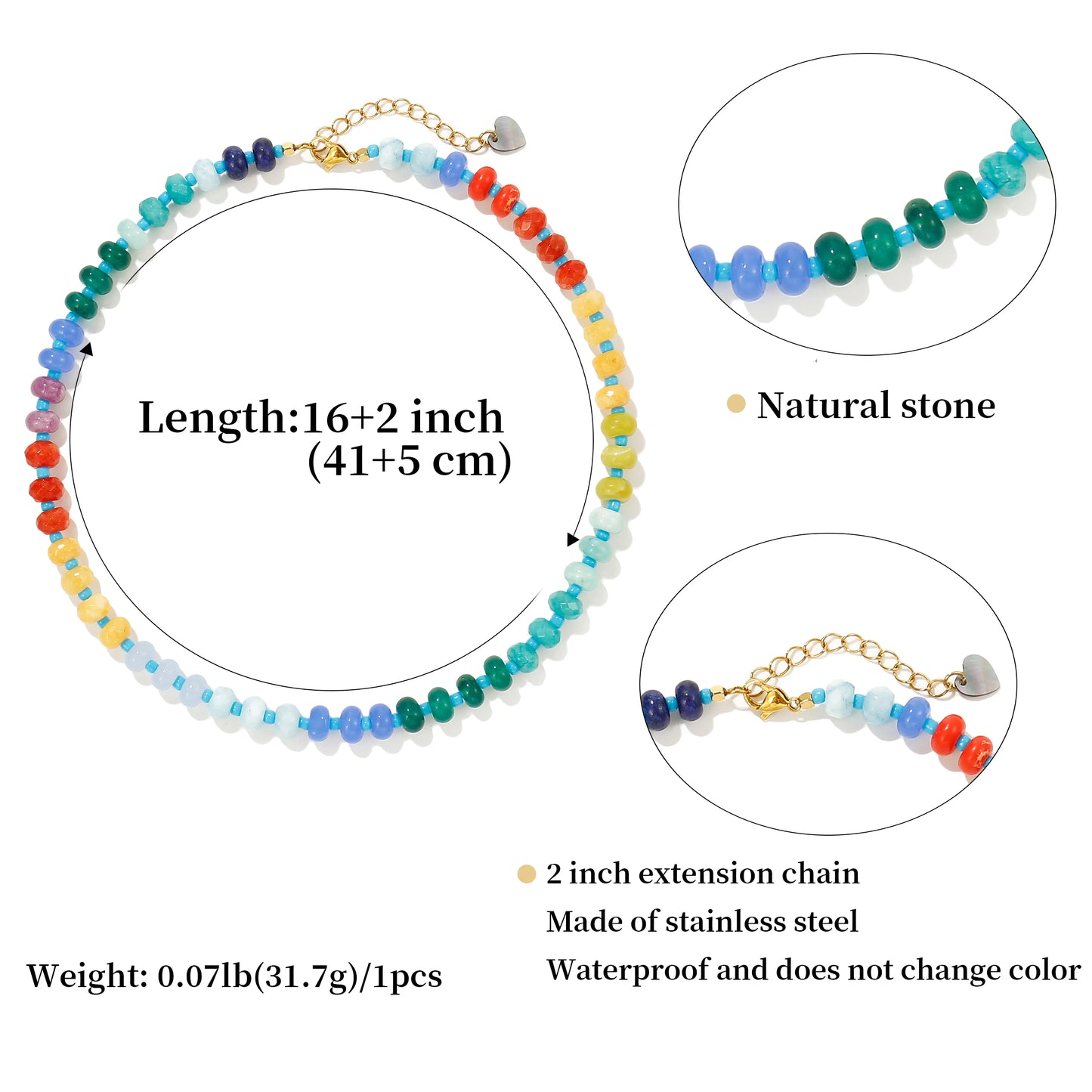 Badu Colorful Natural Stone Beads Necklaces for Women Bohomian Gemstone Beaded Choker Summer Beach Trendy Boho Jewelry Gift