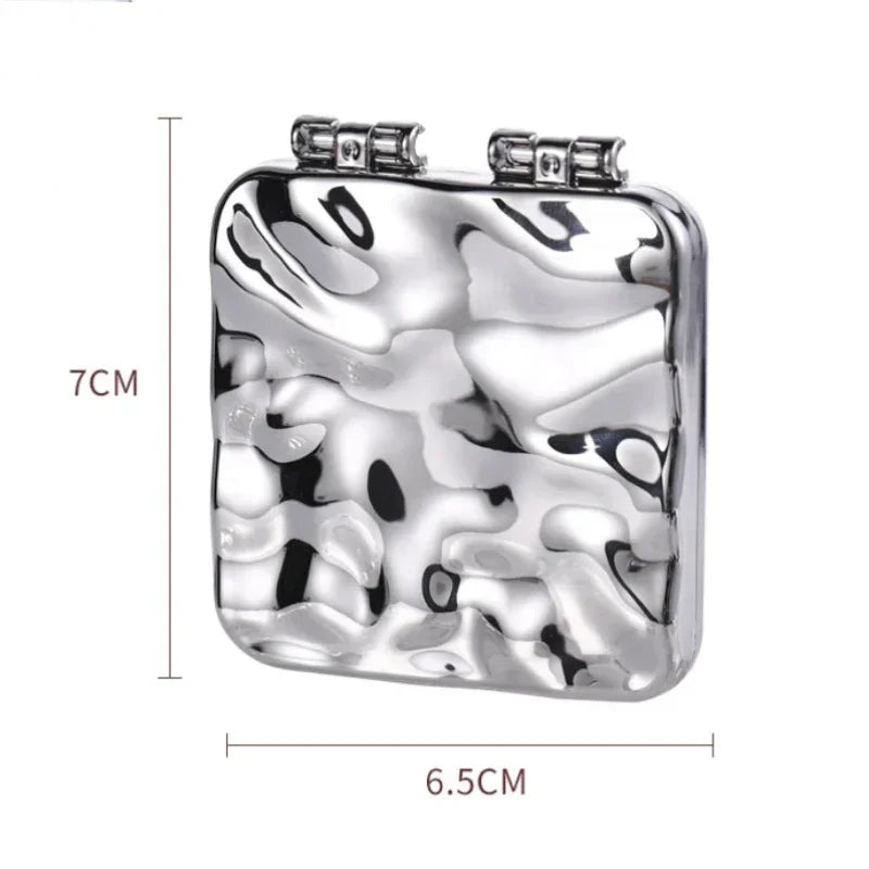 Foldable Plating Makeup Mirror Mini Square Makeup Vanity Portable Hand Mirrors Double-sided Compact Pocket Mirror