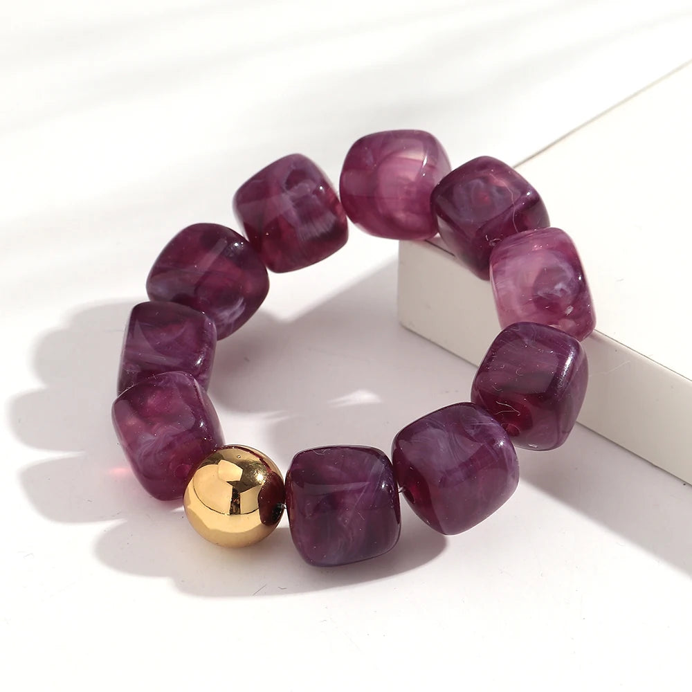 Acrylic Multicolor Irregular Beads Stretchy Bracelets Bangles for Women Resin Marbled Beaded Geometric Elastic Bracelet Jewelry