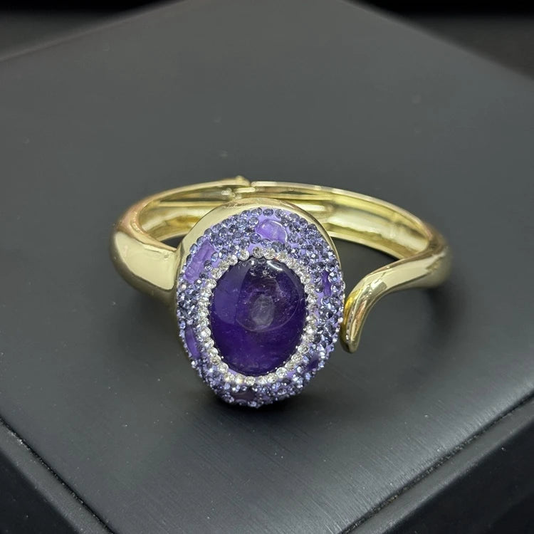 Turkish Style Amethyst Crystal Stone Necklace Ring Earring Set Women Natural Quartz Bracelet Jewelry for Bridal Wed Dress Gift