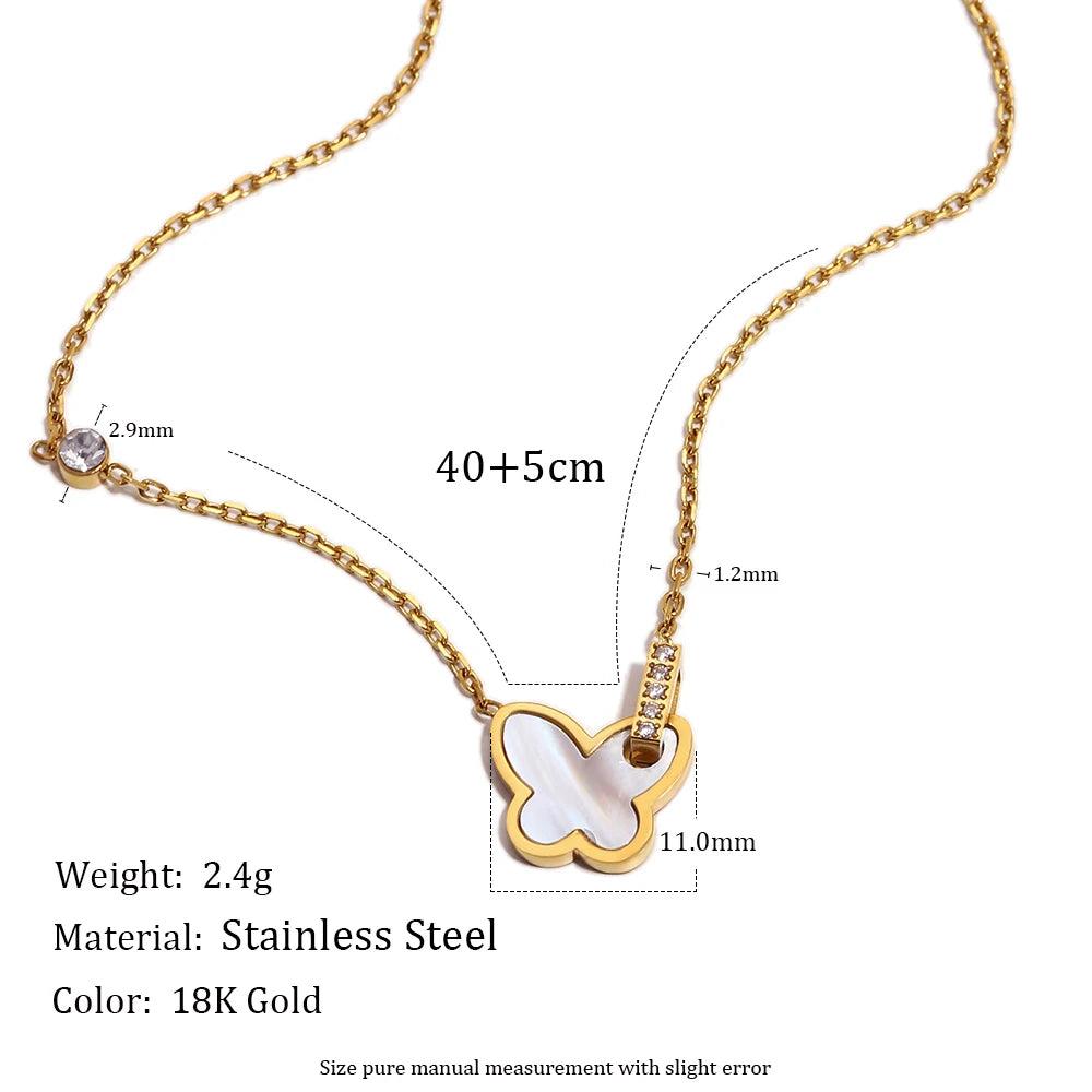 E.B.belle Heart Butterfly Pendant Chain Necklace 18K Gold Plated Stainless Steel Women's Necklaces Minimalist Chain Jewelry Gift