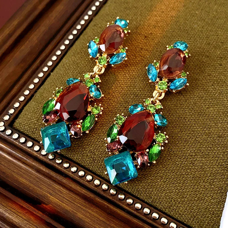 1/2 Pcs Luxury Shiny Rhinestone Choker Necklaces Earrings Set Women Vintage Geometric Bridal Weddings Jewelry Set Banquet N