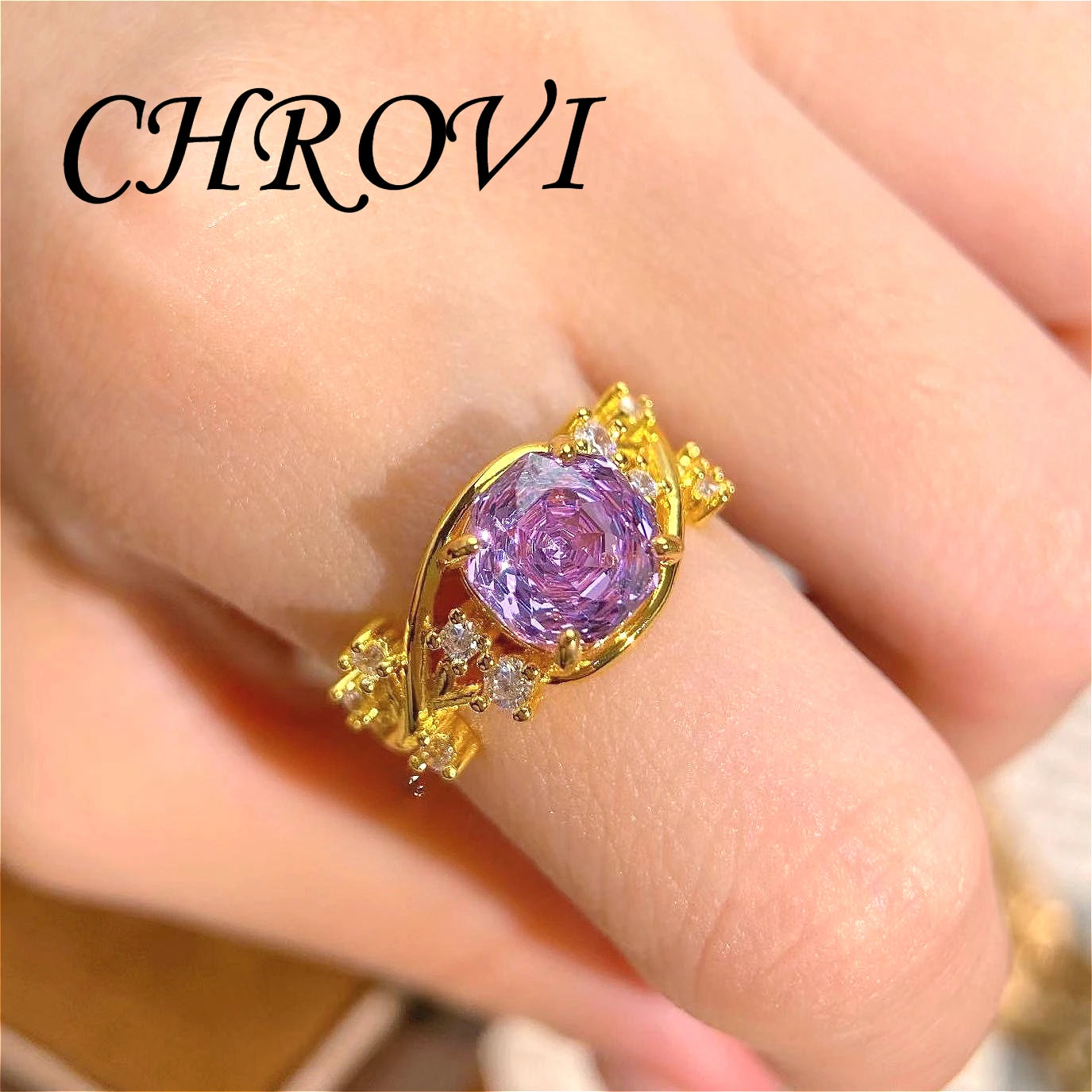 Exquisite 925 Sterling Silver Octagonal Millennium Rose Ring Gold-Plated Gemstone Engagement Ring for Women