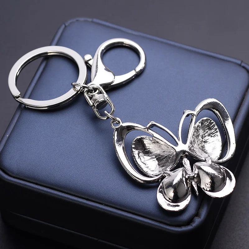 EASYA Red Blue Big Rhinestone Butterfly Keychain Chaveiro Cute Fashion Crystal Insect Charm Pendant Handbag Accessories Key Ring