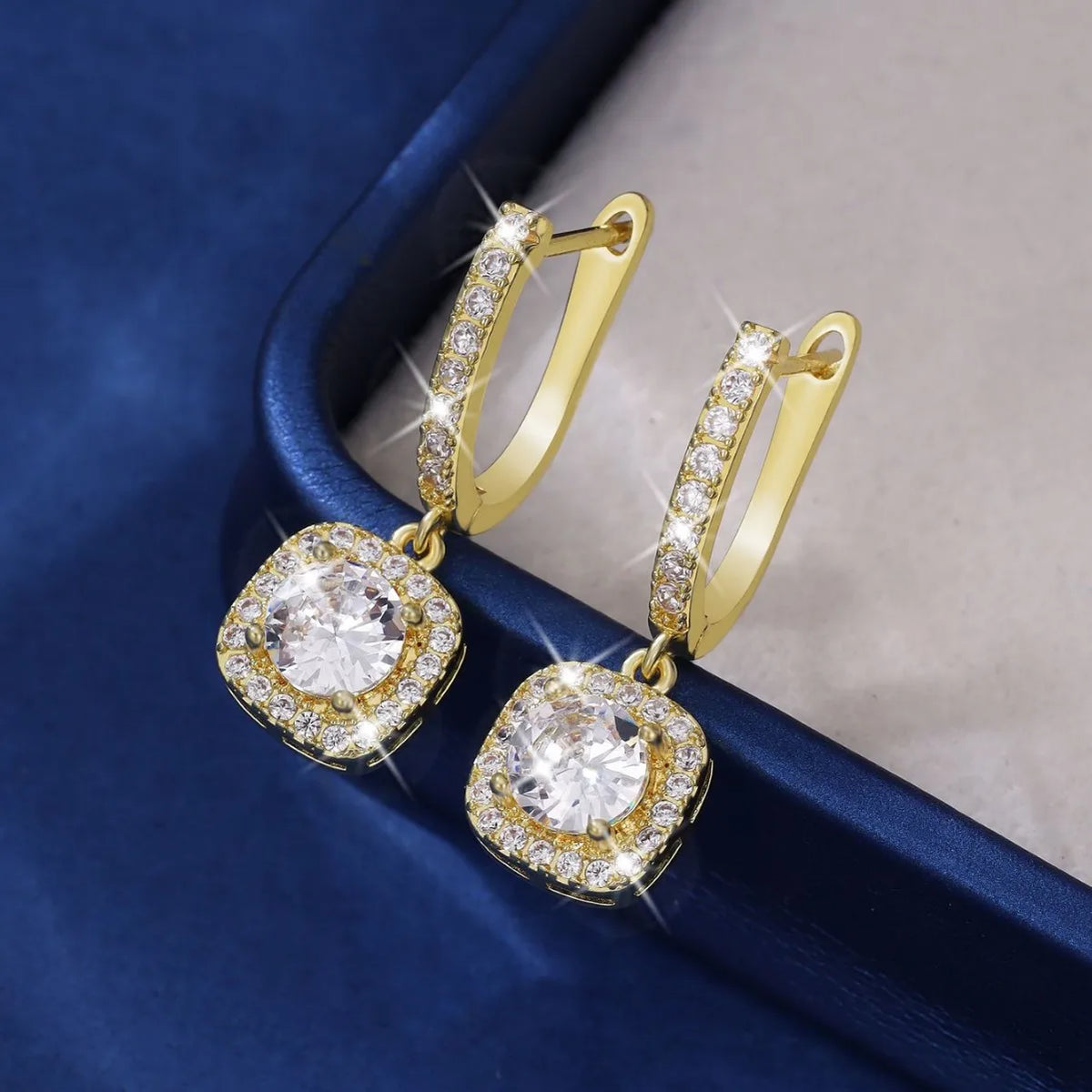 Stainless Steel Shiny Square Cubic Zirconia Huggie Hoop Earrings for Women Fashion Dangle Drop Earrings Trendy Jewelry Gifts