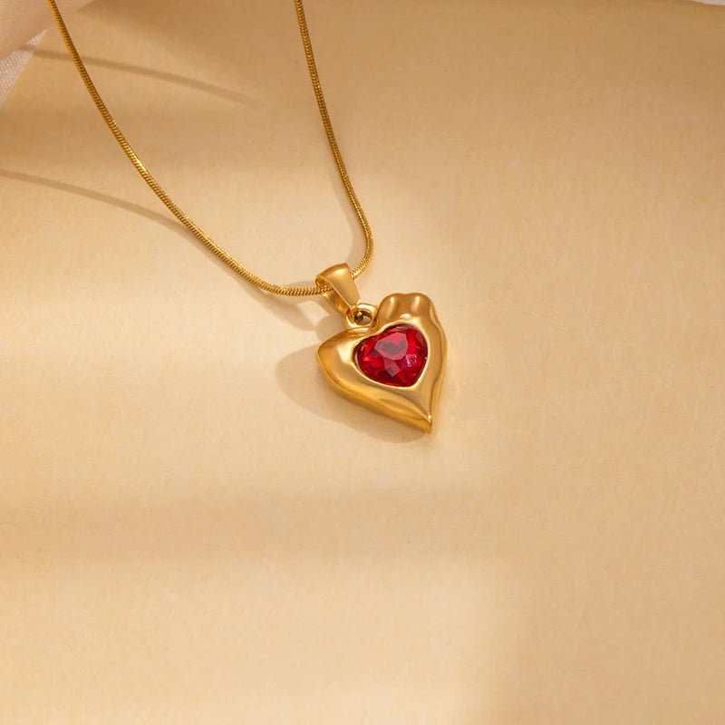 ANENJERY 316L Stainless Steel Irregular Geometry Heart Pendant Necklace For Women Simple French Temperament Fashion Jewelry Gift