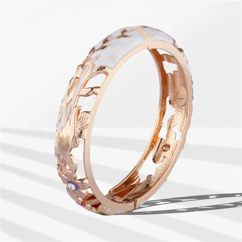 Hollow Bangles For Women Bracelets On Hand Bird Cloisonne Enamel Jewelry Women's Hand Bracelet Female Bangle Gifts For Wife Girl