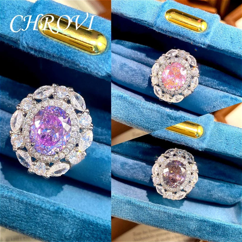 Fashionable Light Luxury 925 Sterling Silver Adjustable Gemstone Full Diamond Open Ring for Women, Versatile Millennial Style