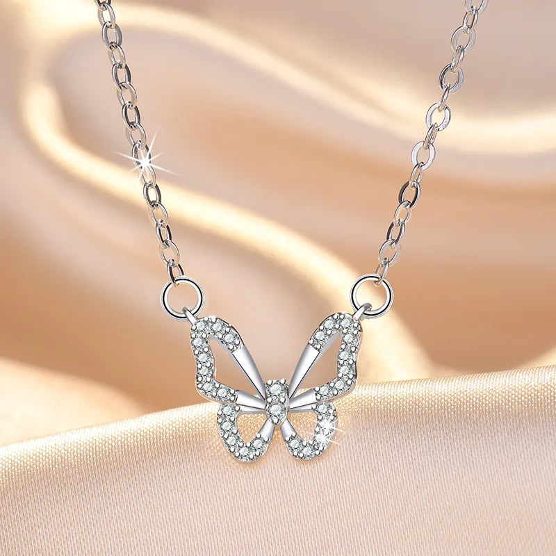 925 Sterling Silver Necklace Pendant AAA Zircon For Women Fashion Exquisite Student Girlfriend Jewelry Accessories Heart Gift