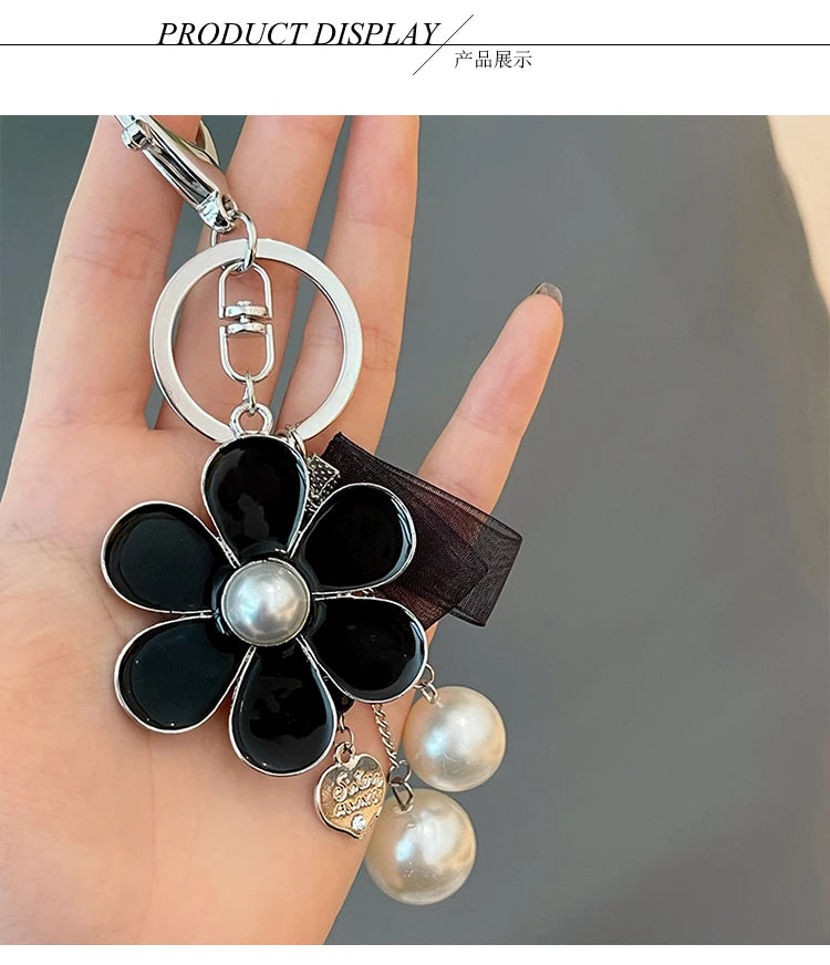 EASYA 2026 Fashion Black Sunflower Pearl Luxury Keychain Chain Car Keychain Party Gifts for Guests