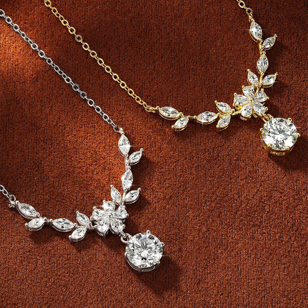 OXTAO Light Luxury Floral-Style Moissanite Necklace 2CT VVS1 14K Gold Filled for Women Pendant Necklace Romantic Wedding Jewelry
