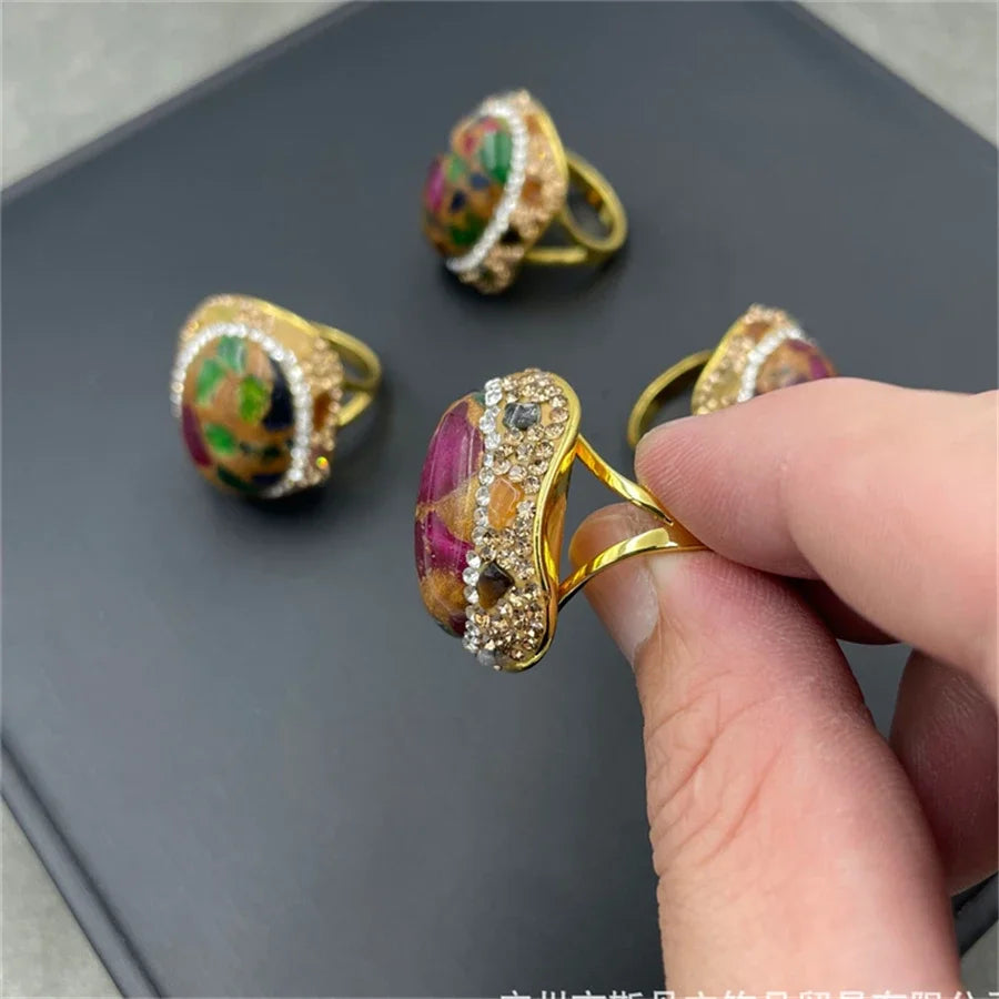 Baroque Coin Pearl Rhinestone Index Finger Ring Rhinestone Freshwater Pearl Open Cuff Rings for Women Party Ball Jewelry