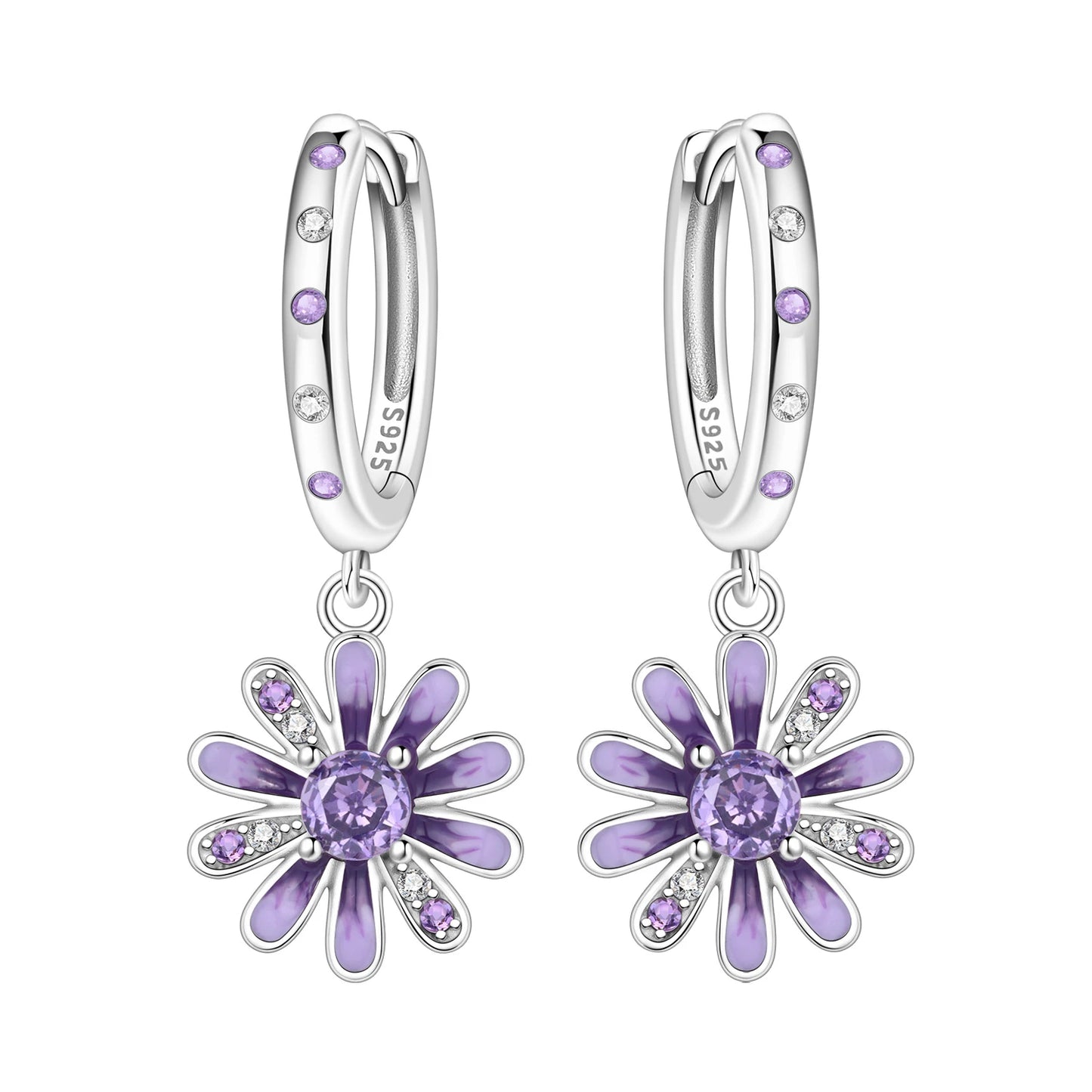 Hot Sale Original 925 Sterling Silver Zircon Pink Doughnut Earrings Flower Paw Print Design Women Party Jewelry Gifts Ear Loops