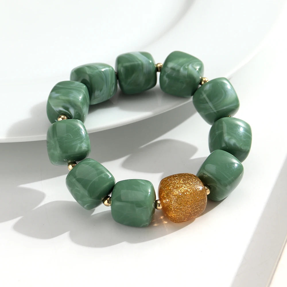 Trendy Resin Square Beaded Elastic Bracelets Colorful Geometric Beads Stretch Bangle Bracelet 2026 New Jewelry