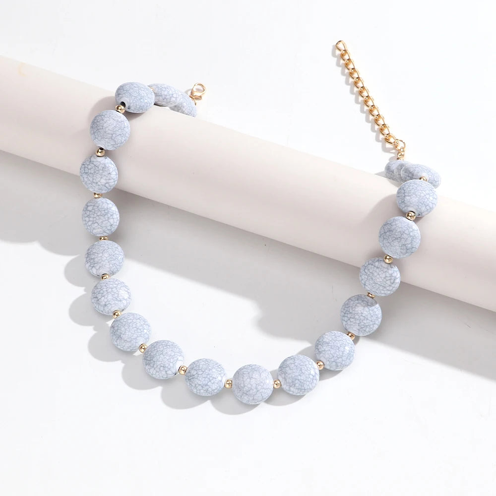 Fashion Colorful Acrylic Geometric Oblate Round Beads Necklaces for Women New Beaded Choker Necklace Boho Party Jewelry Gifts