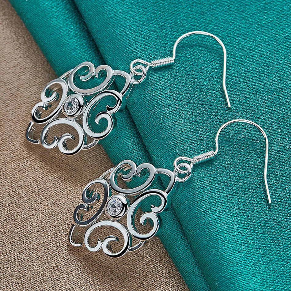 URMYLADY 925 Sterling Silver Hollow Flower Earrings For Women Wedding Party Fashion Charm Jewelry Gift