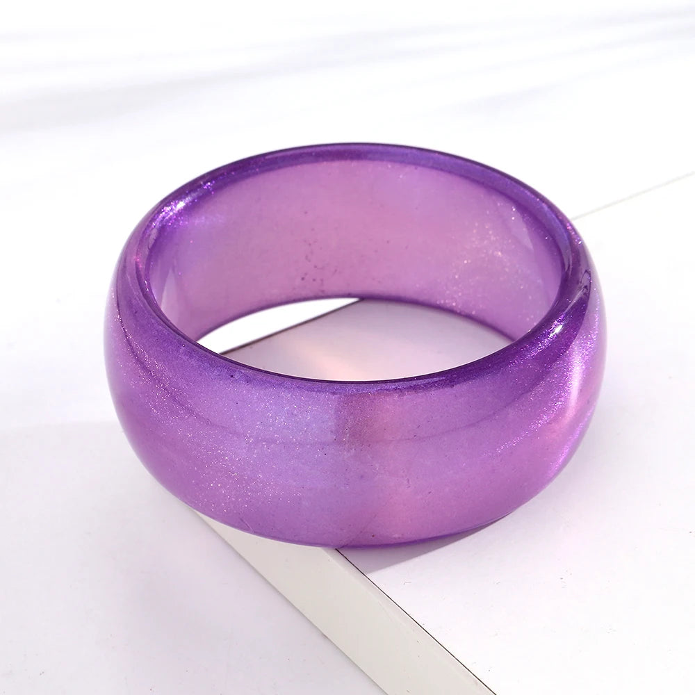 Trendy Resin Purple Wide Geometric Chunky Bangles for Women Fashion Acrylic Beaded Bangle Bracelets Party Jewelry Gifts