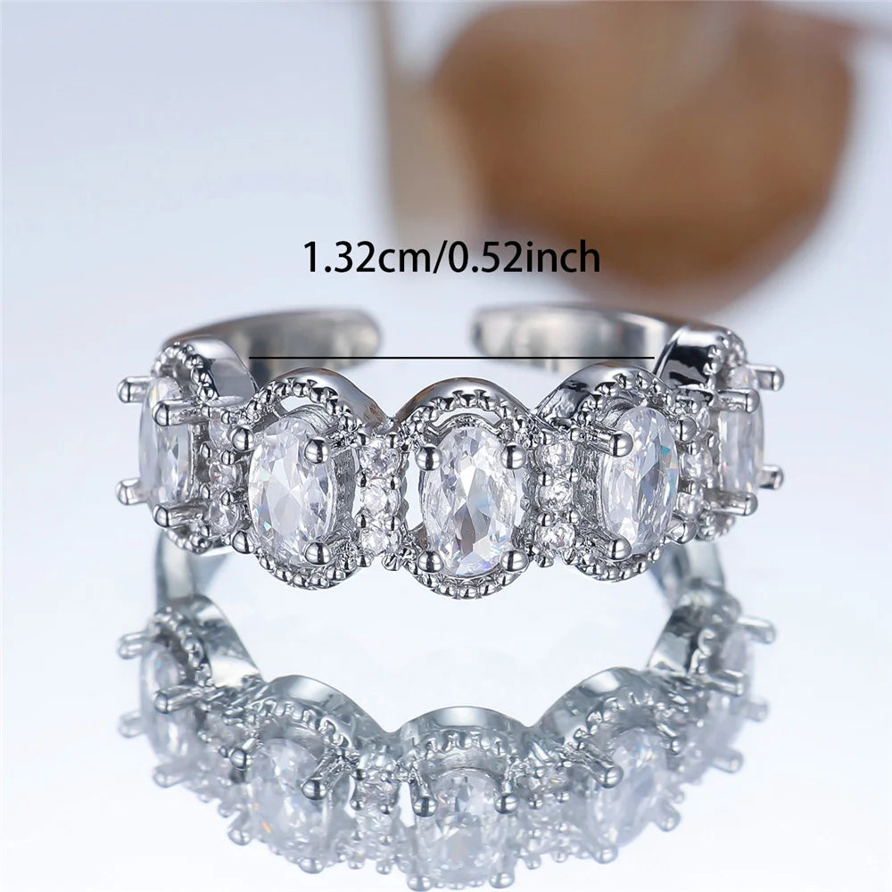 Cute Female Rainbow White Zircon Open Gold Color Wedding Rings Promise Adjustable Engagement Jewelry For Women