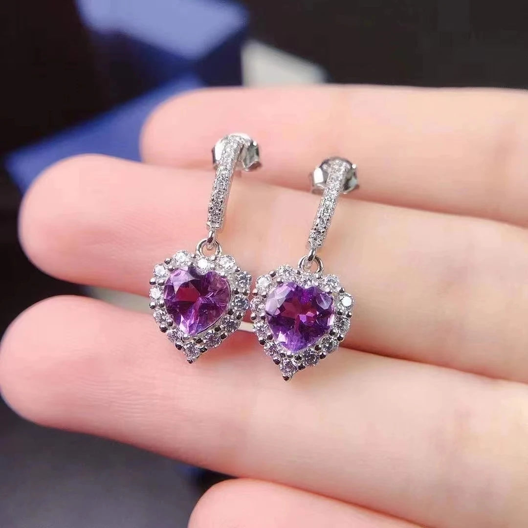 Fashiin Silver Amethyst Drop Earrings for Daily Wear 6mm VVS Grade Natural Amethyst Silver Earrings Gift for Woman