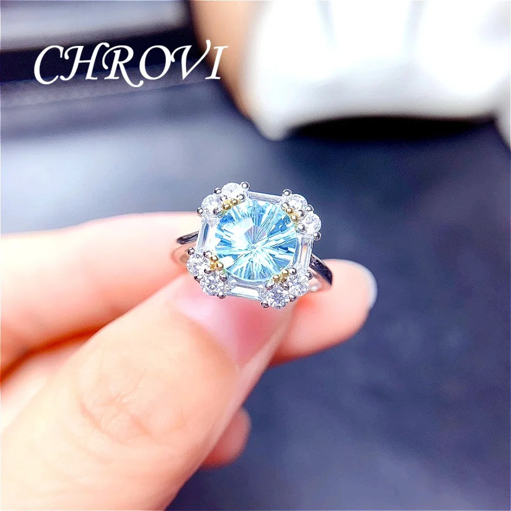 Light luxury 925 sterling silver popular diamond ring blue topaz ring pendant earring set， jewelry for women
