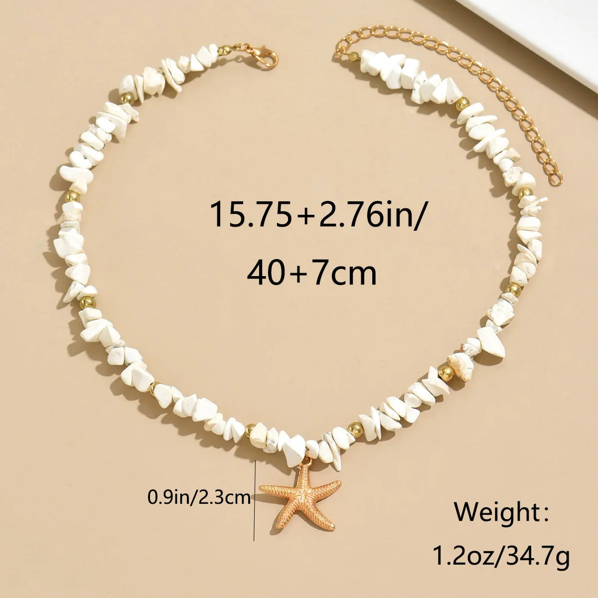 Boho Beach Vacation Starfish Necklace Set for Women Natural Chip Stone Beads Pink White Colorful Summer Y2K Trendy Fashion Jewel