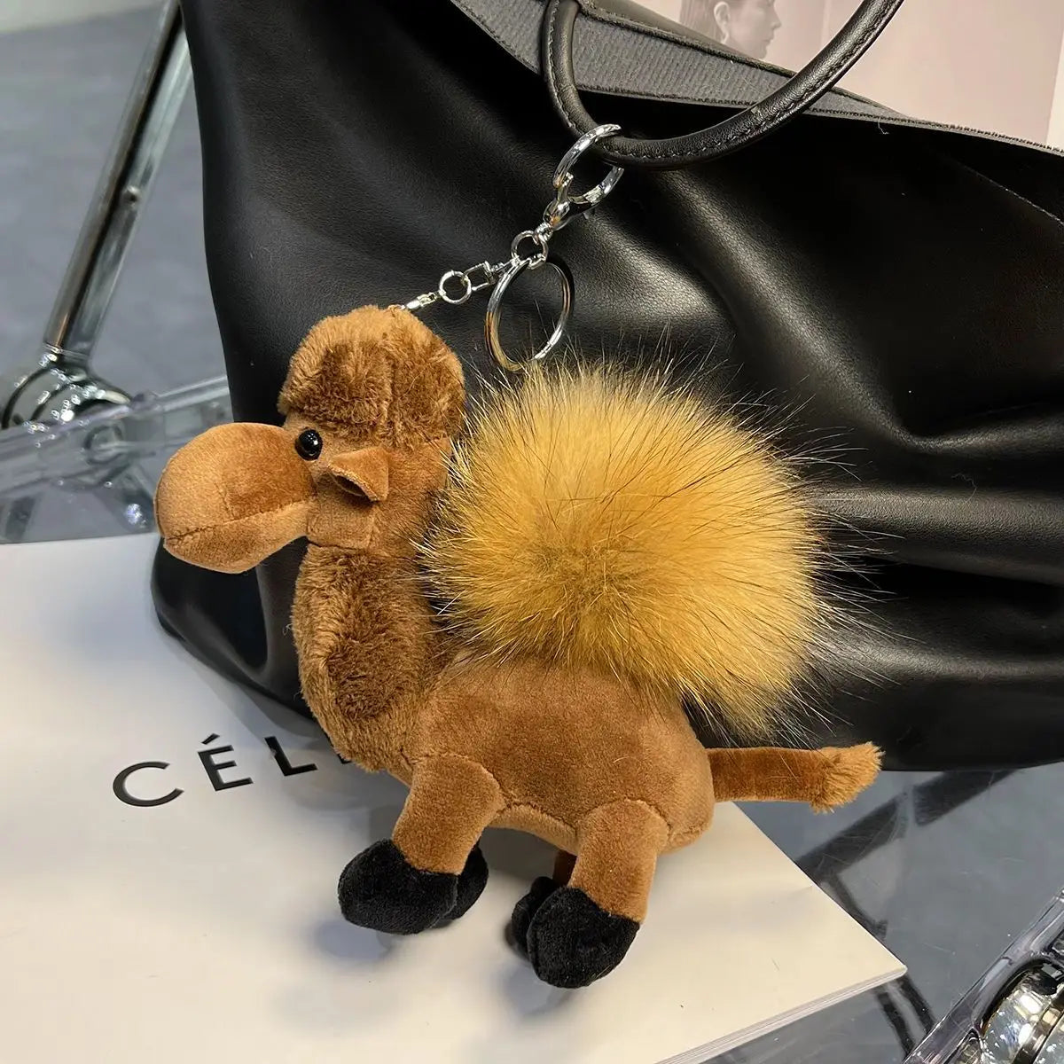luxury brand Furry camel keychain cute bag pendant plush doll car key chain Key ring accessories cute items