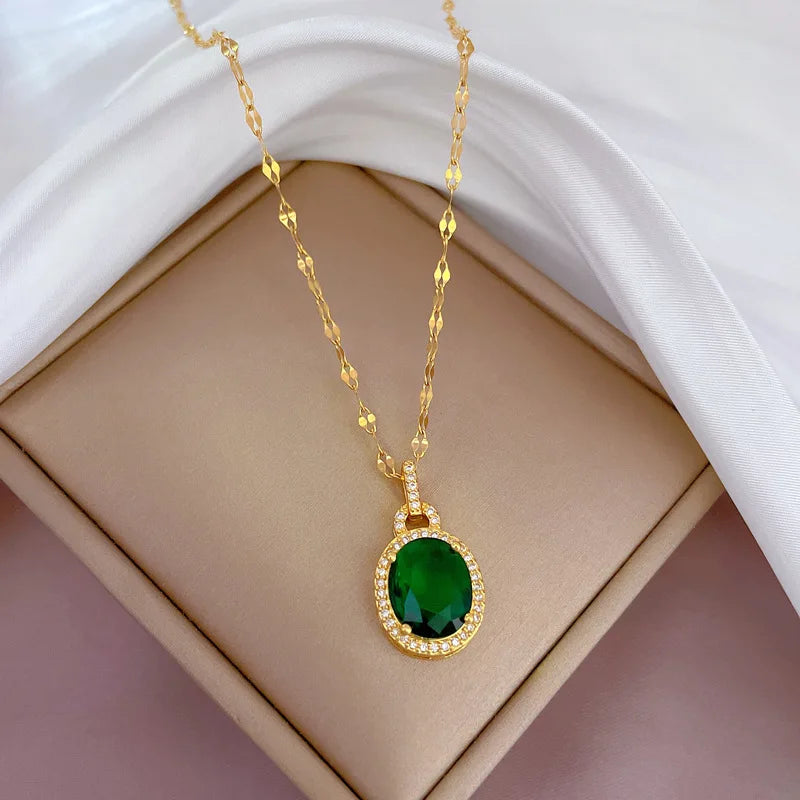 Korean Style Fashion Square Zircon Stainless Steel Necklaces For Women Luxury Elegant Female Clavicle Chain Jewelry Wholesale