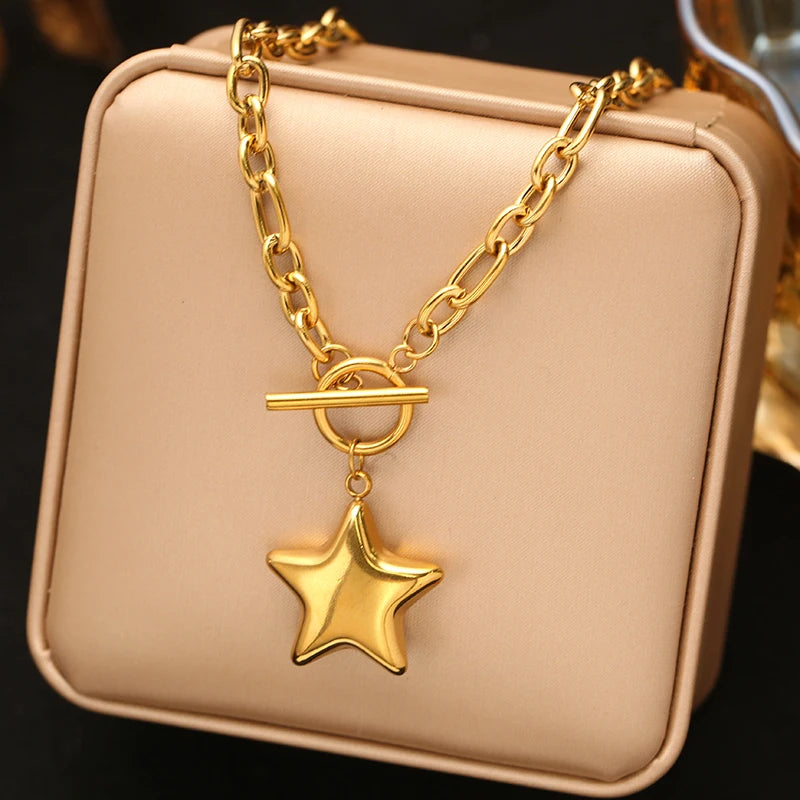 EILIECK 316L Stainless Steel Metal Cross Pendant Necklace For Women Trendy Gold Color OT Clasp Neck Chain Waterproof Jewelry