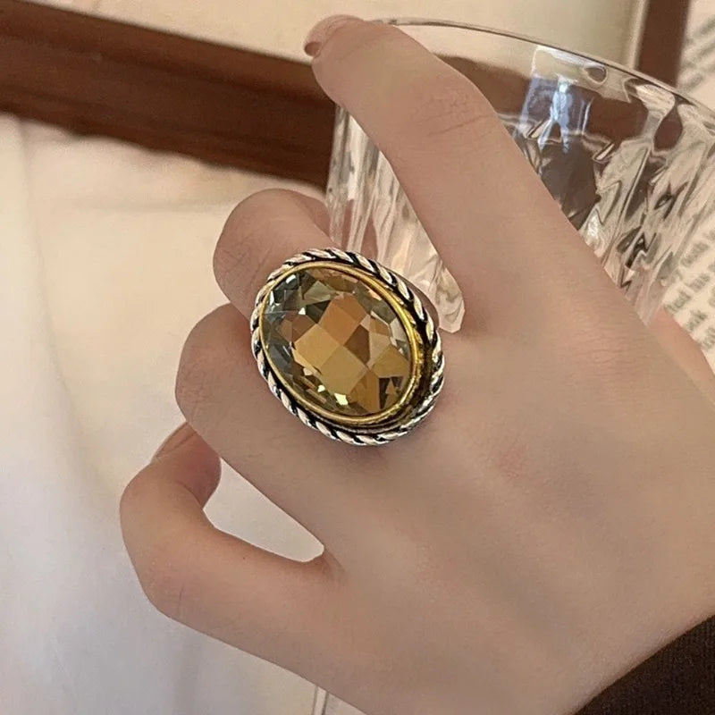 NISHIZAWA Women Rings Crystal Geometric Index Finger Elegant Anillos Mujer Versatile Vintage Fashion Exquisite Jewelry