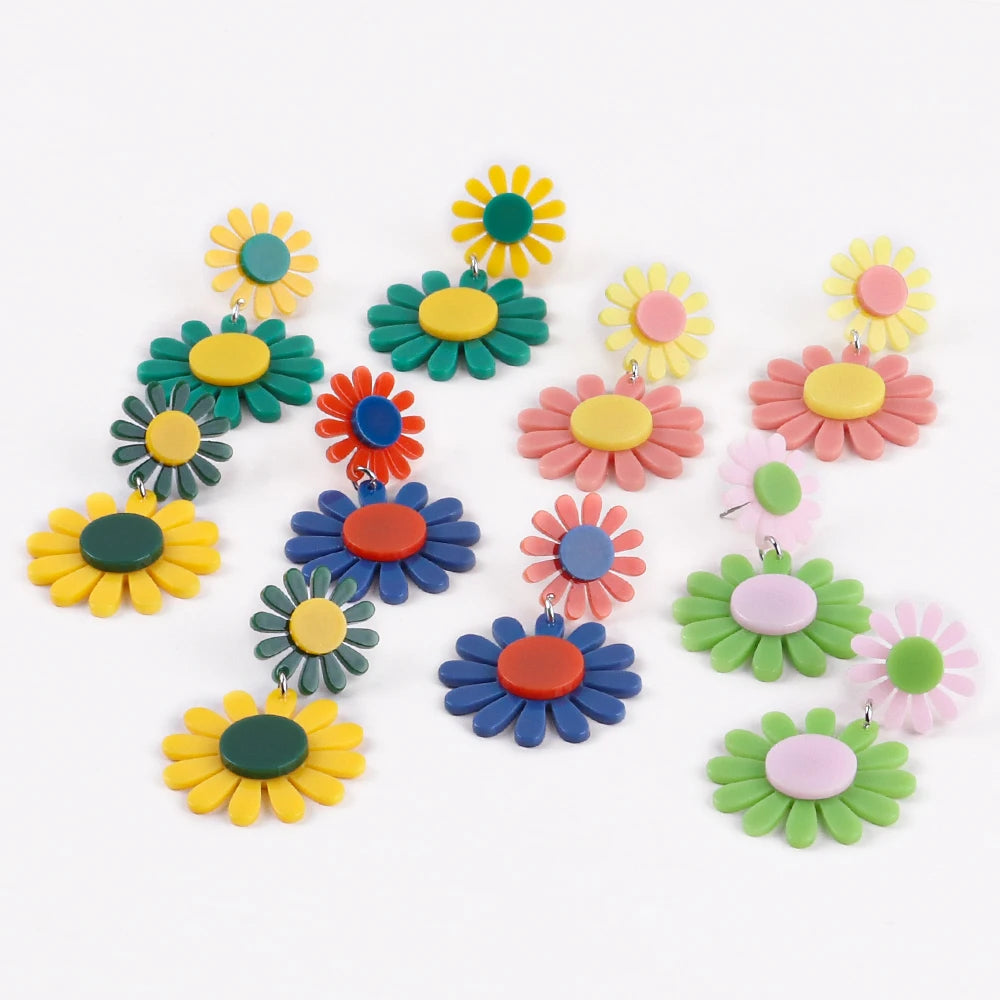 FishSheep Korean Cute Acrylic Flower Earrings for Women Trendy Geometric Daisy Pendant Drop Earrings 2022 Fashion Jewelry Gifts