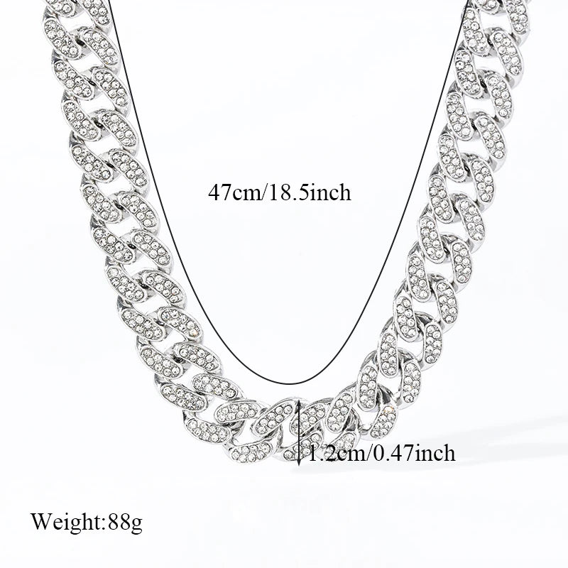 EILIECK Exquisite Geometric Thick Cuban Chain Necklace Bracelet Set Trendy Collar Punk Zirconia Collar Jewelry Women Men New