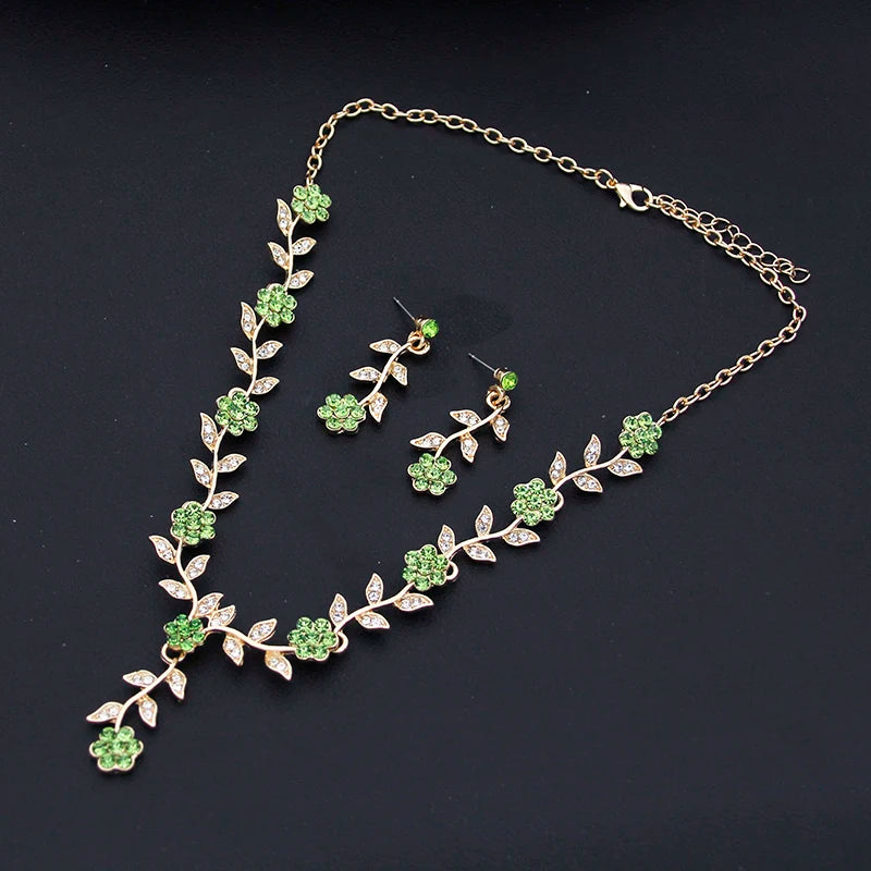 Exquisite 16 Colors Flower Jewelry Set Rhinestone Pendant Party Women Fashion Romantic Wedding Necklace Earring Set 3pcs Gifts