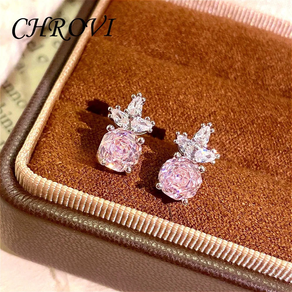 Luxury 925 Sterling Silver Millennium Rose Diamond Pendant Necklace, Diamond Ring and Stud Earring Set