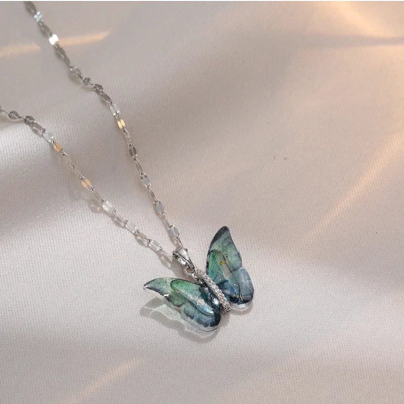 Exquisite Micro Inlaid Zircon Butterfly Tassel Necklace For Women Stainless Steel Moon Butterfly Flower Clavicle Choker Jewelry