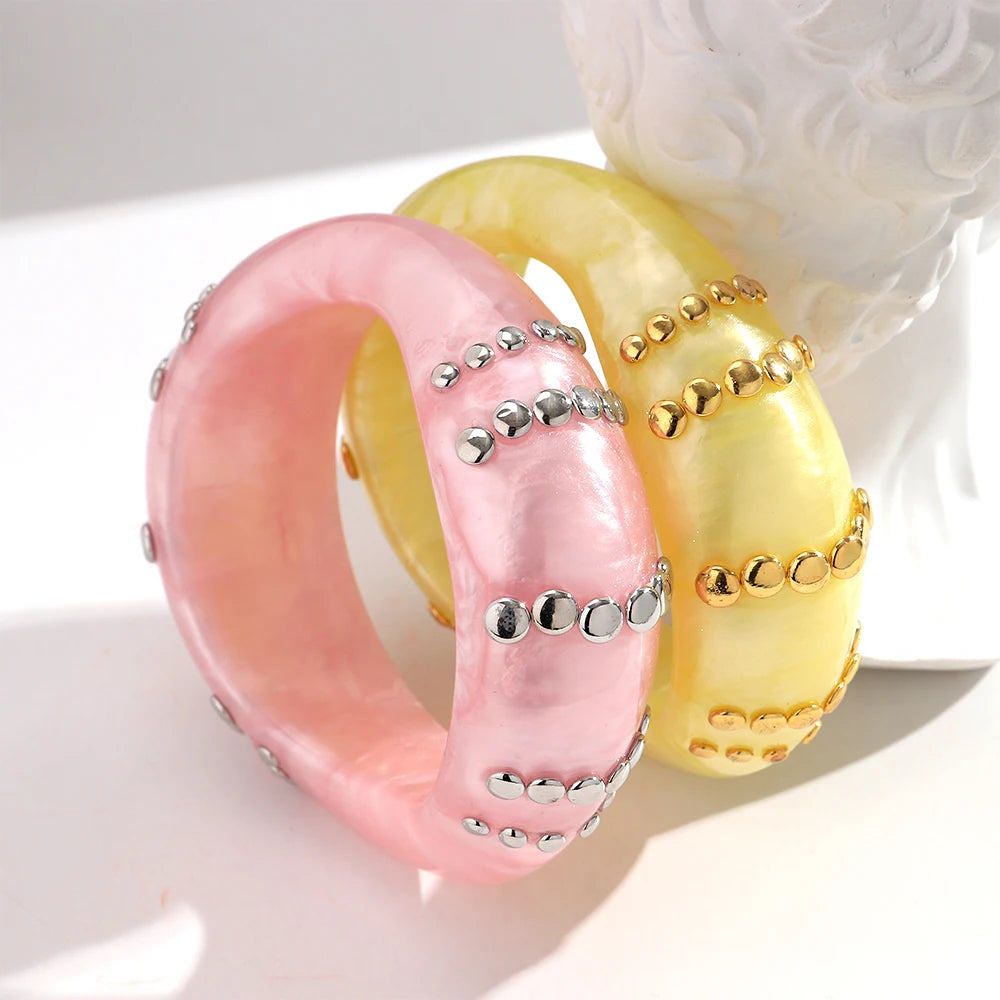 Fashion Resin Irregular Geometric Studs Chunky Bangles New Acrylic Curve Wave Wide Cuff Bangle Women Jewelry Gifts
