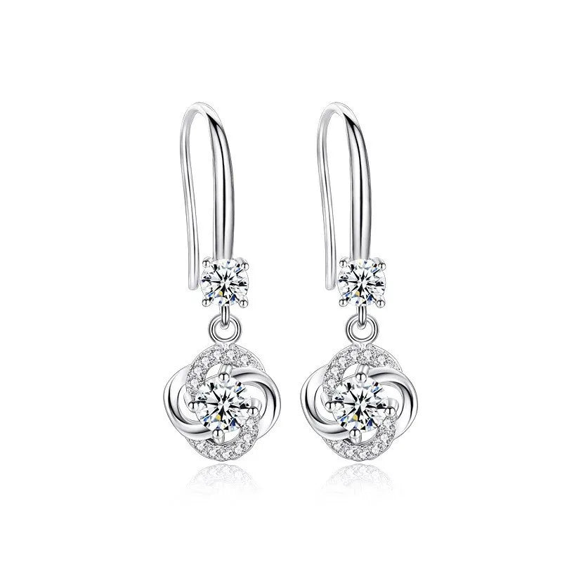 Boho Female Crystal Pink Blue White Drop Earrings Silver Color Zircon Stone Small Round Wedding Jewelry For Women