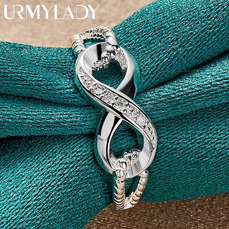 URMYLADY 925 Sterling Silver Creative 8 Zircon 7-10 # Ring For Women Wedding Party Fashion Charm Jewelry