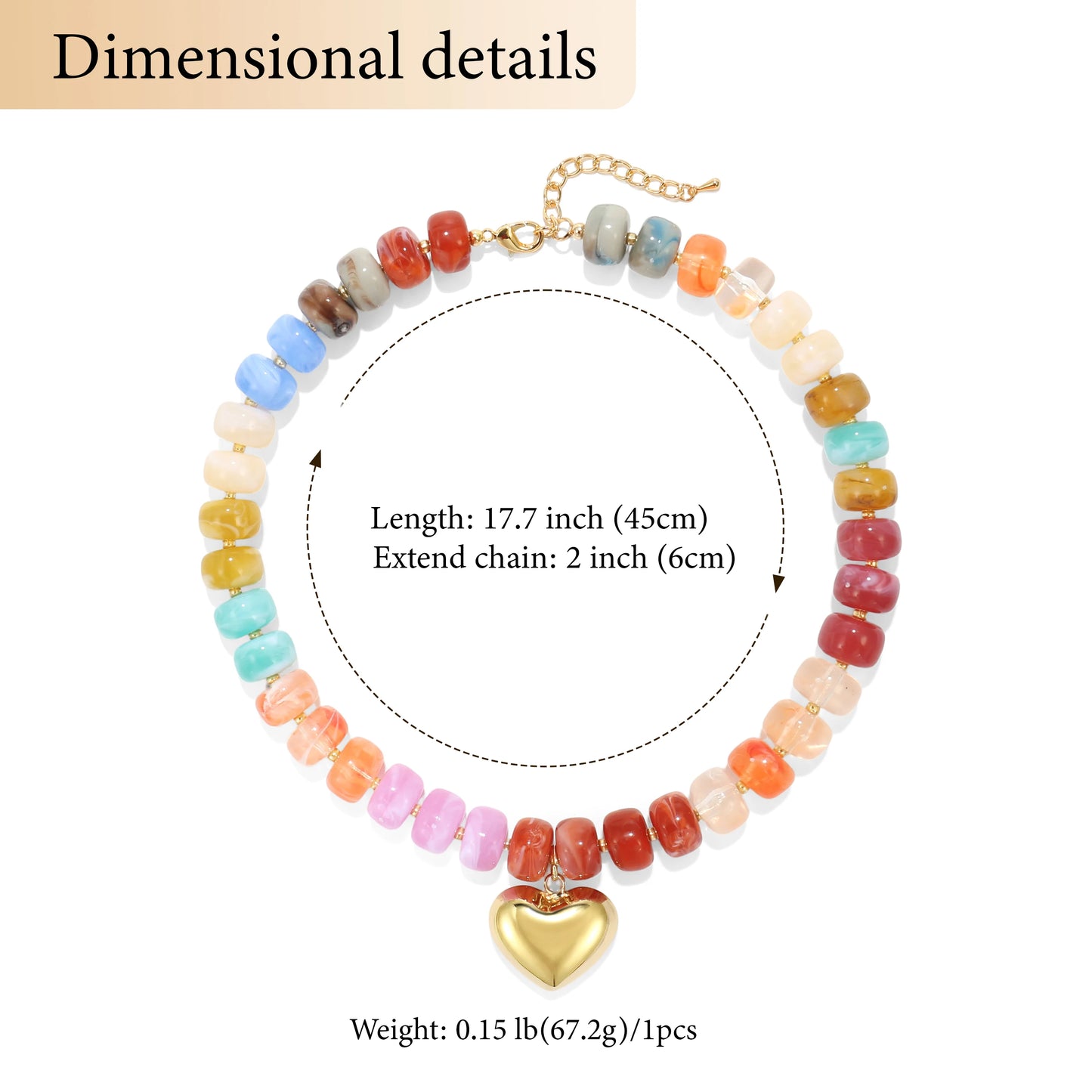 Badu Bohemia Colorful Acrylic Beaded Choker Necklace for  Women 14K Gold Plated Heart Pendant Summer Aesthetic Y2K Jewelry Gift