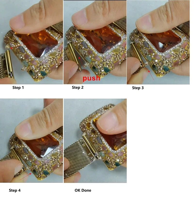 Color Changing Sultanite Crystal Bangle Rings Sets for Women Stainless Steel Watch Belt Chain Bracelet Zultanite Quartz Jewelry