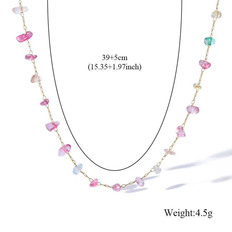 EILIECK 316L Stainless Steel Colored Acrylic Stones Necklace Bracelets Set For Women Trendy Neck Chain Waterproof Jewelry Gift