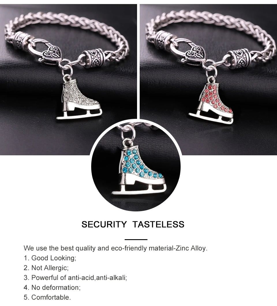 My Shape Skating Shoes Pendant Bracelets for Women Ice Skater Bracelet Sports Figure Skating Crystal Jewelry Gifts Skate Lover