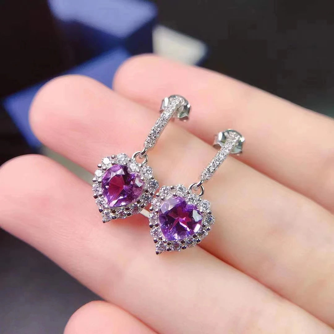 Fashiin Silver Amethyst Drop Earrings for Daily Wear 6mm VVS Grade Natural Amethyst Silver Earrings Gift for Woman