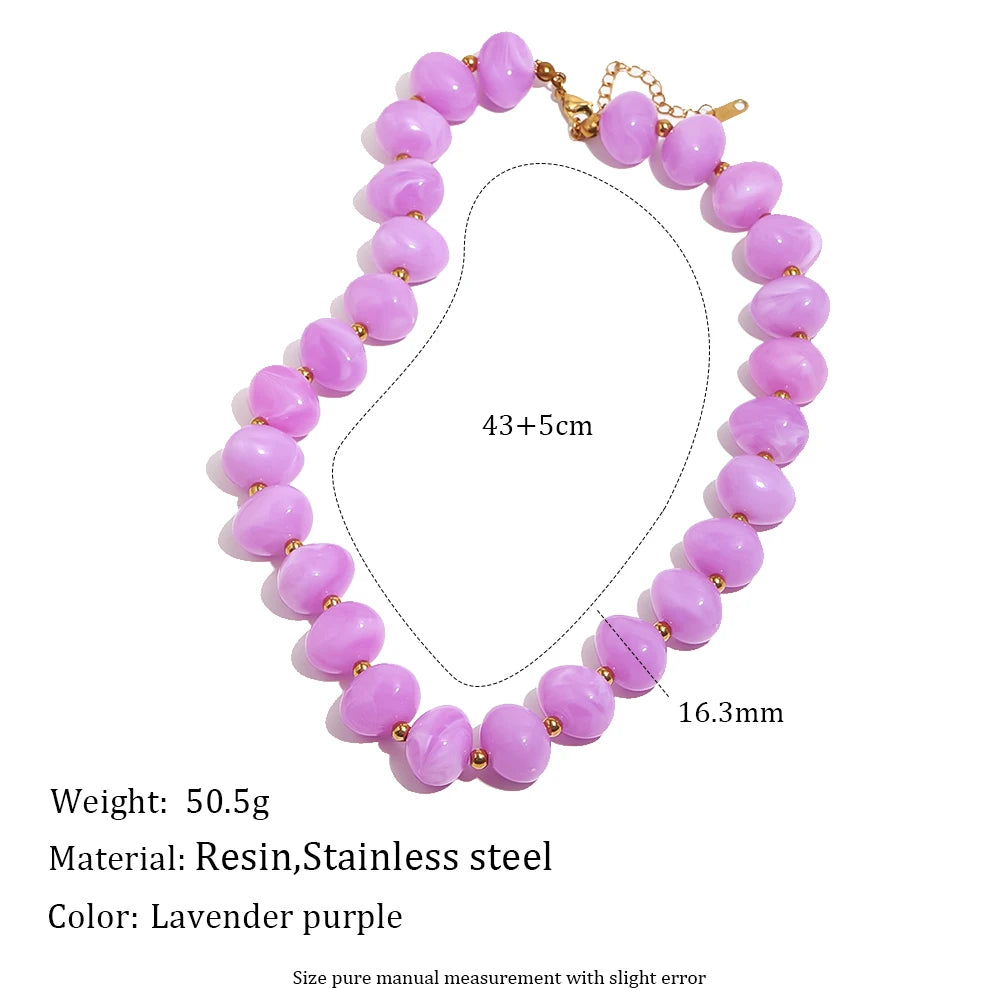 E.B.belle Colorful Candy Bead Strand Necklace Adjustable Gold Extension Chain Flat Oval Resin Beads Fashion Beach Women Jewelry