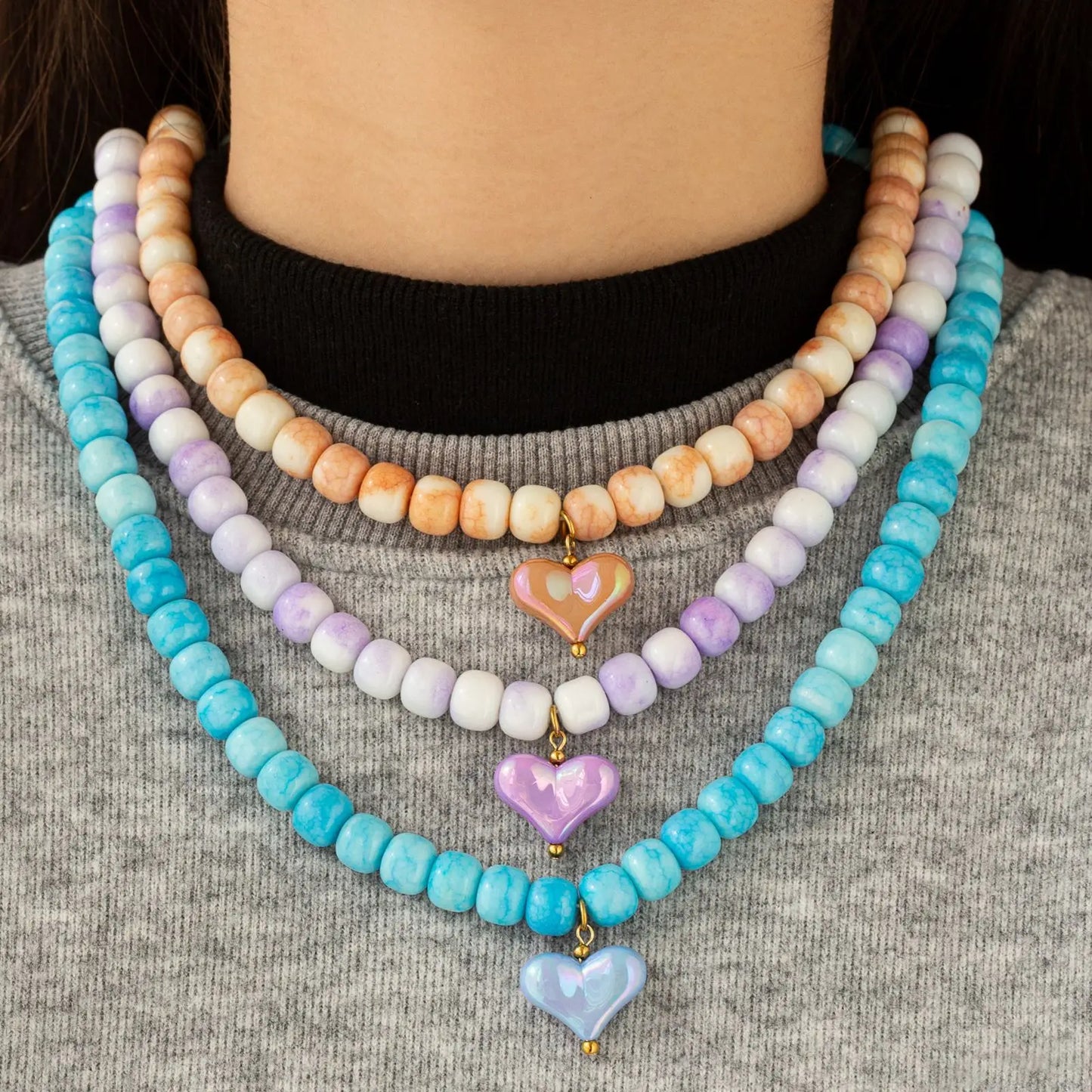 2026 European and American niche heart resin necklace handmade beaded fashion classic barrel bead DIY clavicle chain gift