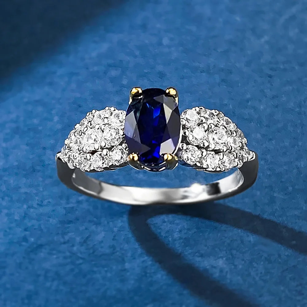 Luxury 100% 925 Real Silver 5*7mm Ruby Sapphire Rings for Women Gemstone Wedding Band Party Fine Jewelry Birthday Gift Statement