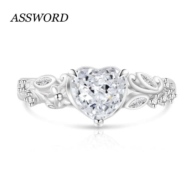 925 Sterling Silver Heart Ice Flower Cut Solitaire Ring, Antique Floral Band with Marquise Side Zircon, Ladies Party Jewelry