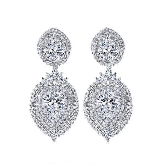 ThreeGraces Luxurious Shiny Cubic Zirconia Long Large Statement Dangle Women Party Wedding Bridal Earrings for Brides E2137
