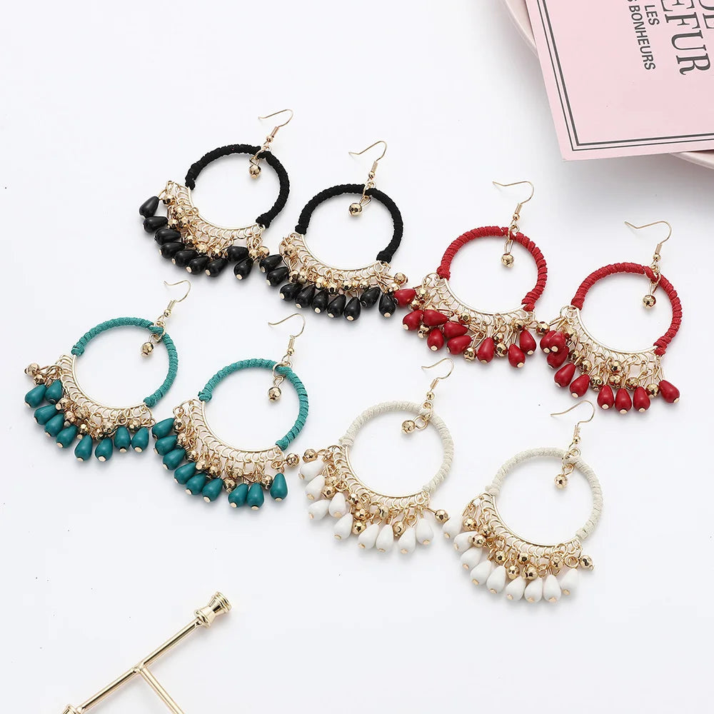 New Ethnic Round braided Dangle Earrings For Women Bohemian Retro Tassels Drop Ear Jewelry Female Party Accessories