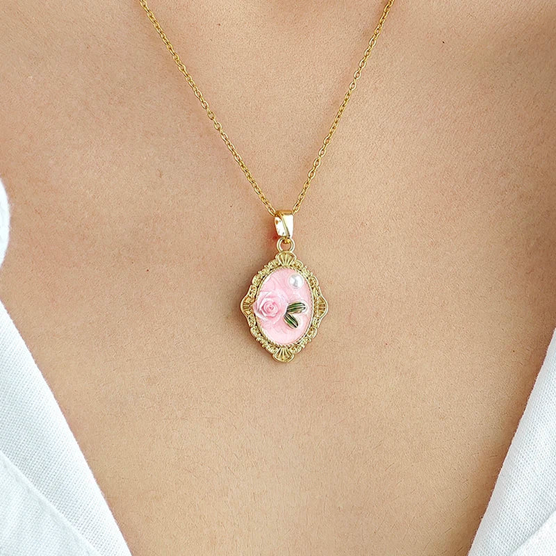 ANENJERY 316L Stainless Steel Irregular Pendant Flower Butterfly Heart Necklace For Women Romantic Niche Jewelry Gifts Wholesale